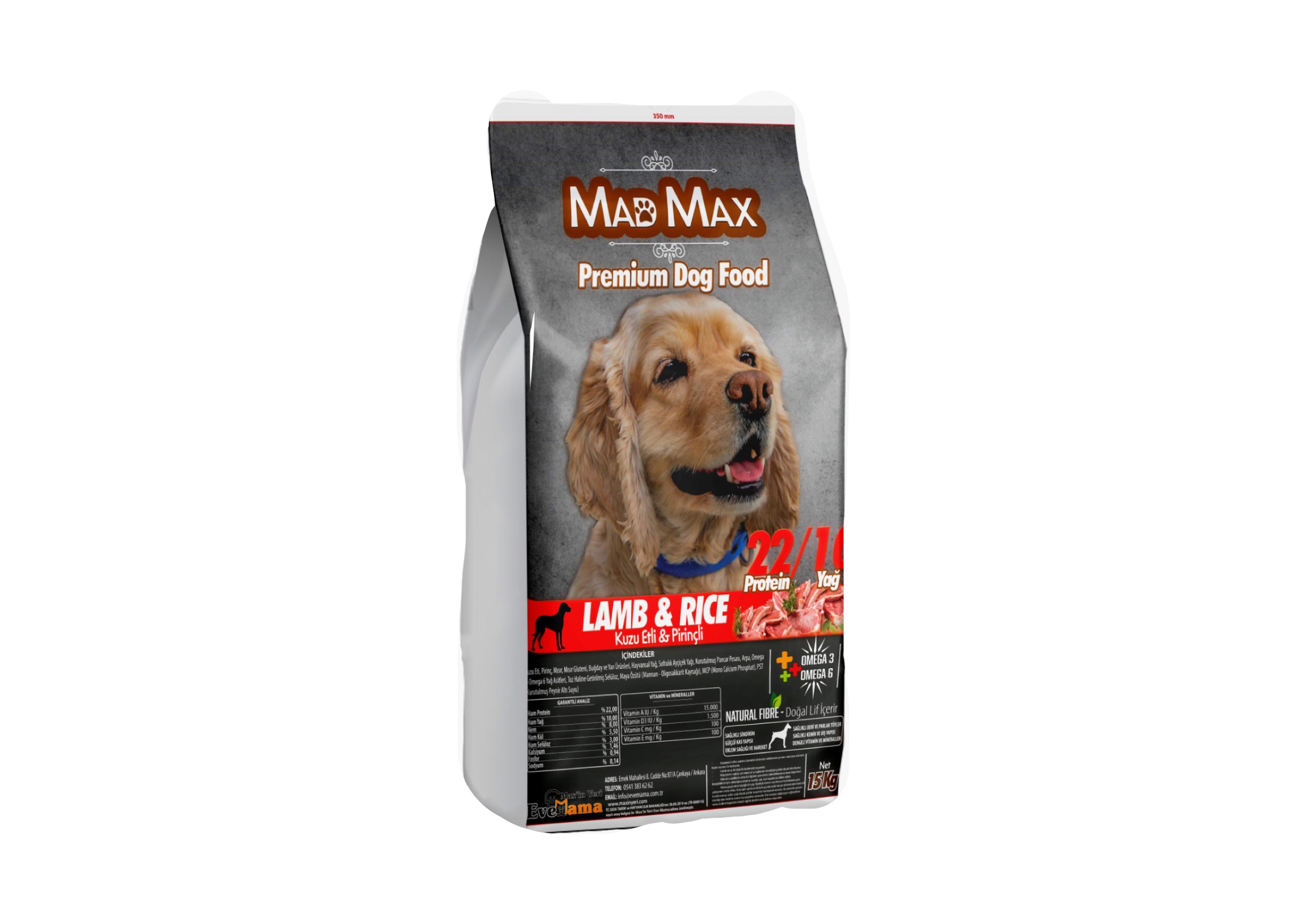 MadMax Premium 22/14 Kuzu Etli ve Pirinçli Yetişkin Köpek Maması 15 Kg.